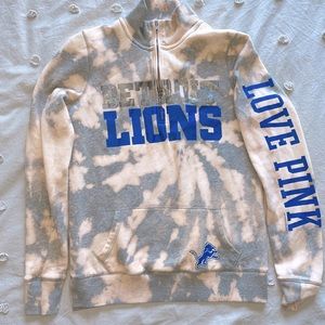 Bleach Dyed Detroit Lions Quarter Zip - PINK (XS)